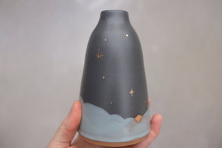 Winter Midnight Bud Vase with Crescent Moon 133