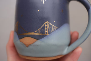 16 oz Nautical Twilight Wheel Thrown Mug 322 Golden Gate Bridge