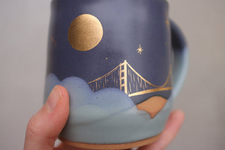 16 oz Nautical Twilight Wheel Thrown Mug 322 Golden Gate Bridge