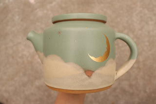 Double Sided Sage Green Handpainted Teapot