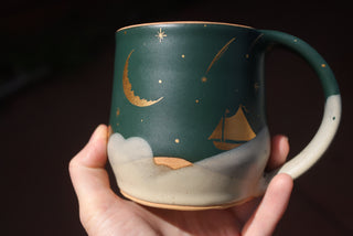 Peacock 16 oz Wheel Thrown Mug 007 Double Sided