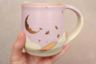 Pale Lilac Wheel Thrown 16 oz Mug 105 Butterflies