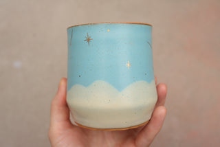 Sky Blue Wheel Thrown 16 oz Mug 029 Stars Only