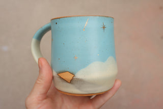 Sky Blue Wheel Thrown 16 oz Mug 029 Stars Only