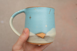 Sky Blue Wheel Thrown 16 oz Mug 029 Stars Only